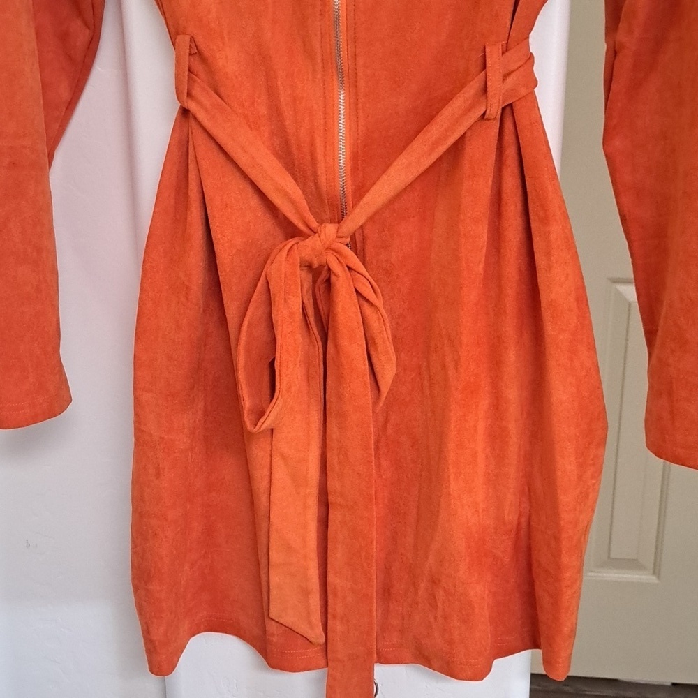 Shein Sxy Belted Zip-Up Dress Flap Detail Orange Size 2X - Picture 9 of 12